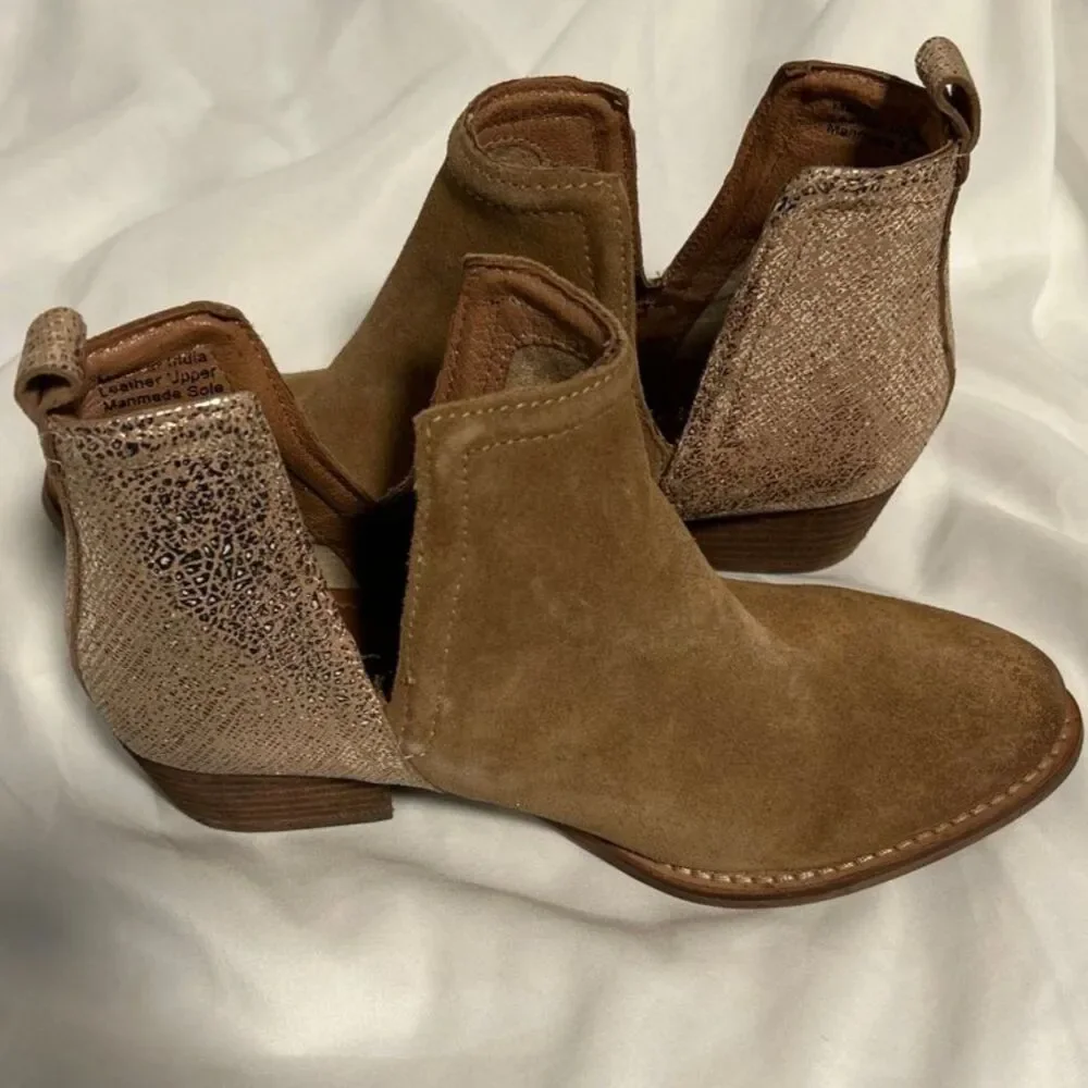 Diba True Stop By Brown Metallic Pull On Round Toe Booties Women's 6